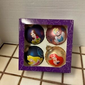 Disney Princess Holiday Glass Ornaments Set - Purple, Pink, Blue, Gold